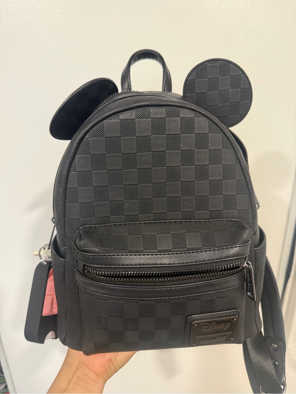 Disney Black Checkered Mini Backpack with Mickey Ear Accents